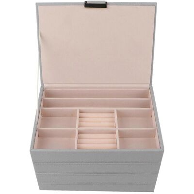 LAVVE Boîte De Rangement Pour Boucles D'Oreilles À 4 Compartiments En Cuir Pu, Étui À Bijoux Détachable, Gris - Publicité LAVVE Boîte De Rangement Pour Boucles D'Oreilles À 4 Compartiments En Cuir Pu, Étui À Bijoux Détachable, Gris - Publicité