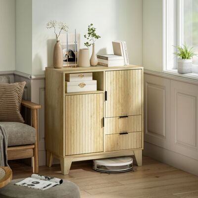 OEM Buffet Salon Meuble De Rangement 2 Portes 2 Tiroirs Étagère Réglable Compartiment Ouvert 80x40x90cm Bois Naturel - Publicité OEM Buffet Salon Meuble De Rangement 2 Portes 2 Tiroirs Étagère Réglable Compartiment Ouvert 80x40x90cm Bois Naturel - Publicité