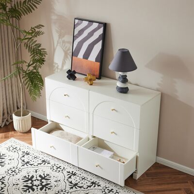ALLAUVE Commode 6 Tiroirs Blanche Pour Chambre Et Salon, 82 X 120 X 40 Cm (h X L X P) - Publicité ALLAUVE Commode 6 Tiroirs Blanche Pour Chambre Et Salon, 82 X 120 X 40 Cm (h X L X P) - Publicité
