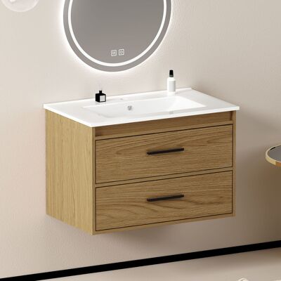 ACKERMAN Armoire De Salle De Bain 75cm Chêne Clair Avec Rangement Généreux - 2 Tiroirs - Publicité ACKERMAN Armoire De Salle De Bain 75cm Chêne Clair Avec Rangement Généreux - 2 Tiroirs - Publicité