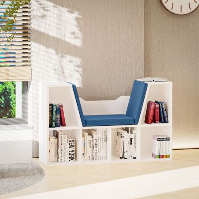 OEM Homcom Bibliothèque Banc 2 En 1 Avec Coussins De Siège - 6 Compartiments Ouverts & 2 Niveaux, 102x30x61cm, Bleu - Publicité OEM Homcom Bibliothèque Banc 2 En 1 Avec Coussins De Siège - 6 Compartiments Ouverts & 2 Niveaux, 102x30x61cm, Bleu - Publicité