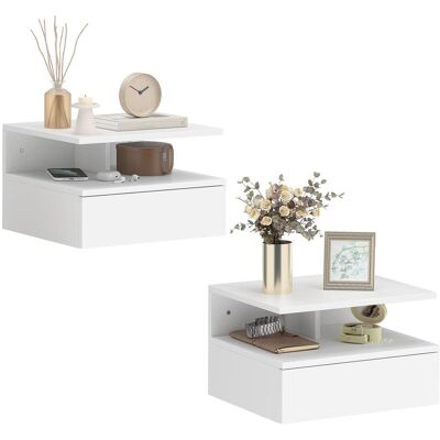 OEM Ensemble De 2 Tables De Chevet Suspendues Avec Tiroir Et Étagère Ouverte, 35 X 32 X 22,5 Cm, Blanches - Publicité OEM Ensemble De 2 Tables De Chevet Suspendues Avec Tiroir Et Étagère Ouverte, 35 X 32 X 22,5 Cm, Blanches - Publicité