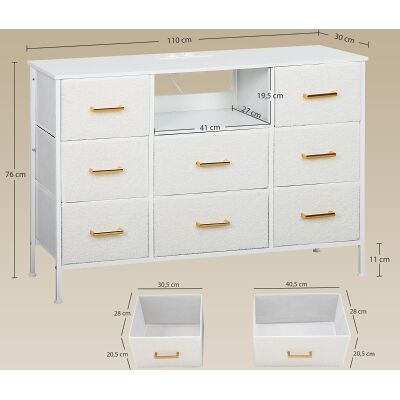 ALLAUVE Commode De Rangement Blanc Crème Avec 8 Tiroirs En Tissu, Cadre En Acier Robuste, Bloc Prises Intégré, Armoire À Tiroirs Pour Entrée, Chambre, Salon Et Bureau - Publicité ALLAUVE Commode De Rangement Blanc Crème Avec 8 Tiroirs En Tissu, Cadre En Acier Robuste, Bloc Prises Intégré, Armoire À Tiroirs Pour Entrée, Chambre, Salon Et Bureau - Publicité