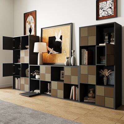 VASIEN Bibliothèque 60x30x125cm, Étagère, Meuble De Rangement Avec 8 Compartiments, Étagère Sur Pied, Meuble De Rangement 6 Niveaux, Portes À Lattes, Mdf, Noir, Pour Salon, Chambre Or Bureau - Publicité VASIEN Bibliothèque 60x30x125cm, Étagère, Meuble De Rangement Avec 8 Compartiments, Étagère Sur Pied, Meuble De Rangement 6 Niveaux, Portes À Lattes, Mdf, Noir, Pour Salon, Chambre Or Bureau - Publicité