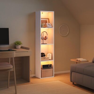 Woltu Bibliothèque À 4 Compartiments Verticaux Avec Éclairage Led Réglable, En Bois D'Ingénierie, 40x29x170 Cm, Blanc - Publicité Woltu Bibliothèque À 4 Compartiments Verticaux Avec Éclairage Led Réglable, En Bois D'Ingénierie, 40x29x170 Cm, Blanc - Publicité