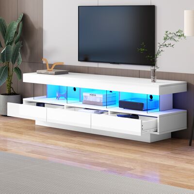 ACKERMAN Meuble Tv Blanc Laqué Brillant 160 X 38 X 50,5 Cm Avec 3 Étagères En Verre, Éclairage Led, Contrôle Via Application, Connexion Bluetooth, Pour Téléviseurs Jusqu'à 70 Pouces, Meuble Tv Intelligent Avec - Publicité ACKERMAN Meuble Tv Blanc Laqué Brillant 160 X 38 X 50,5 Cm Avec 3 Étagères En Verre, Éclairage Led, Contrôle Via Application, Connexion Bluetooth, Pour Téléviseurs Jusqu'à 70 Pouces, Meuble Tv Intelligent Avec - Publicité