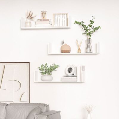 OEM Cloison Amovible Lot De 3 Étagères Murales Flottantes - Dim. 80l X 18l X 18h Cm - Kit Complet De Fixation Inclus - Mdf Grain De Bois Blanc-crezuo - Publicité OEM Cloison Amovible Lot De 3 Étagères Murales Flottantes - Dim. 80l X 18l X 18h Cm - Kit Complet De Fixation Inclus - Mdf Grain De Bois Blanc-crezuo - Publicité