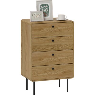 OEM Commode 4 Tiroirs, Meuble De Rangement Étroit Avec Pieds En Acier, Coins Arrondis, 60 X 39 X 91,5 Cm, Chêne - Publicité OEM Commode 4 Tiroirs, Meuble De Rangement Étroit Avec Pieds En Acier, Coins Arrondis, 60 X 39 X 91,5 Cm, Chêne - Publicité