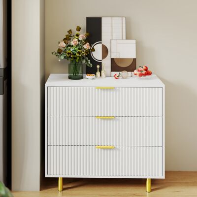 RETROK Commode Avec 3 Tiroirs – Buffet Moderne Et Meuble De Rangement Blanc Et Or, Dimensions H72 X L80 X P40 Cm - Publicité RETROK Commode Avec 3 Tiroirs – Buffet Moderne Et Meuble De Rangement Blanc Et Or, Dimensions H72 X L80 X P40 Cm - Publicité