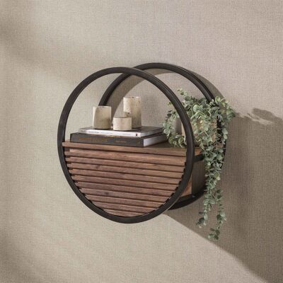 M&S Etagère Murale Ronde 50x25x50 Cm En Acacia Et Métal Bronze - Round - Publicité M&S Etagère Murale Ronde 50x25x50 Cm En Acacia Et Métal Bronze - Round - Publicité