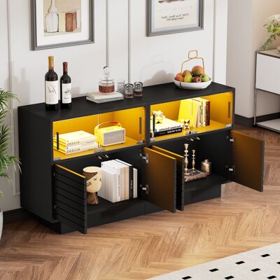 ACKERMAN Buffet De 130 X 35 X 68 Cm Avec 2 Placards, 4 Compartiments, Portes Vitrées, Largeur 130 Cm, Placard Latéral Avec Éclairage Led, Meuble De Salon Offrant Un Grand Espace De Rangement, Buffet Haut Moder - Publicité ACKERMAN Buffet De 130 X 35 X 68 Cm Avec 2 Placards, 4 Compartiments, Portes Vitrées, Largeur 130 Cm, Placard Latéral Avec Éclairage Led, Meuble De Salon Offrant Un Grand Espace De Rangement, Buffet Haut Moder - Publicité