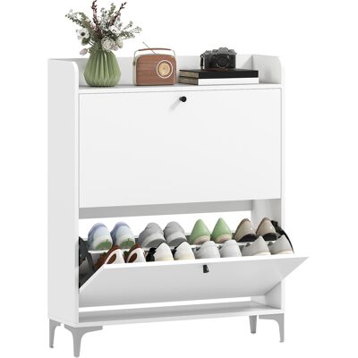 OEM Meuble À Chaussures 16 Paires. Armoire À Chaussures Avec 2 Tiroirs Rabattables. Étagères Réglables. 80x24x101cm. Blanc - Publicité OEM Meuble À Chaussures 16 Paires. Armoire À Chaussures Avec 2 Tiroirs Rabattables. Étagères Réglables. 80x24x101cm. Blanc - Publicité