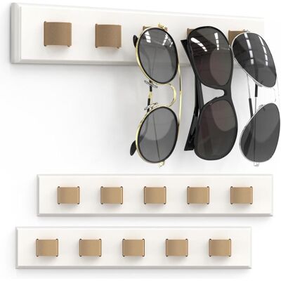 ALVIOR Support Mural Pour Lunettes De Soleil - Bois Massif Et Cuir - 3 Pièces - 15 Paires Max - Fixation Murale Par Vis - Décoration Intérieure - Publicité ALVIOR Support Mural Pour Lunettes De Soleil - Bois Massif Et Cuir - 3 Pièces - 15 Paires Max - Fixation Murale Par Vis - Décoration Intérieure - Publicité