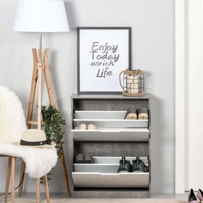 Generic Meuble À Chaussures Meuble D'Entrée Placard De Rangement, 2 Portes Abattantes, 62,5 X 26 X 81 Cm, Gris Et Blanc - Publicité Generic Meuble À Chaussures Meuble D'Entrée Placard De Rangement, 2 Portes Abattantes, 62,5 X 26 X 81 Cm, Gris Et Blanc - Publicité
