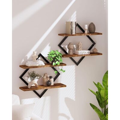 SUPERWISE Étagère Flottantes, Lot De 2, Étagères Murales À 2 Niveaux, Rangements Suspendus Avec Cadre Métallique Losangé, Pour Salon, Chambre, Cuisine, Bureau, Marron Rustique Et Noir Dtbj01p2bf - Publicité SUPERWISE Étagère Flottantes, Lot De 2, Étagères Murales À 2 Niveaux, Rangements Suspendus Avec Cadre Métallique Losangé, Pour Salon, Chambre, Cuisine, Bureau, Marron Rustique Et Noir Dtbj01p2bf - Publicité