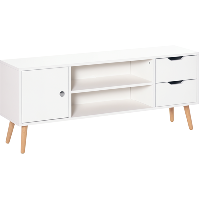 OEM Homcom Meuble Tv Banc Tv Style Scandinave Placard 2 Niches 2 Tiroirs Passe-fils Panneaux Particules Blanc Bois Pin - Publicité OEM Homcom Meuble Tv Banc Tv Style Scandinave Placard 2 Niches 2 Tiroirs Passe-fils Panneaux Particules Blanc Bois Pin - Publicité