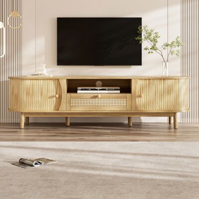LEMONBEST Meuble Tv Rotin 165x37x46cm Avec Portes Et Tiroirs, Portes En Bois Massif, Meuble Bas De Rangement Style Campagne, Mdf, Naturel - Publicité LEMONBEST Meuble Tv Rotin 165x37x46cm Avec Portes Et Tiroirs, Portes En Bois Massif, Meuble Bas De Rangement Style Campagne, Mdf, Naturel - Publicité