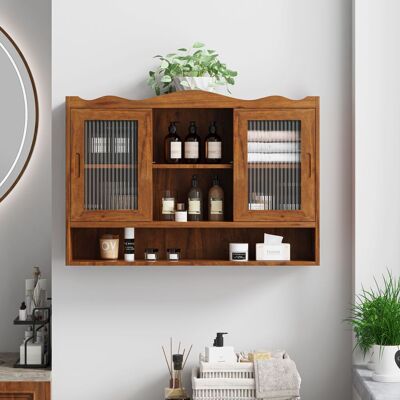 ACKERMAN 90cm Retro 2 Door Sliding Cabinet Three Layers Of Storage Space,suitable For Bathrooms,kitchens,dining Rooms,brown - Publicité ACKERMAN 90cm Retro 2 Door Sliding Cabinet Three Layers Of Storage Space,suitable For Bathrooms,kitchens,dining Rooms,brown - Publicité