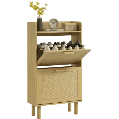 OEM Meuble À Chaussures 2 Portes Abattants Étagère Effet Rotin Tissé Design Bohème - Dim. 80l X 24,5l X 110h Cm - Publicité OEM Meuble À Chaussures 2 Portes Abattants Étagère Effet Rotin Tissé Design Bohème - Dim. 80l X 24,5l X 110h Cm - Publicité