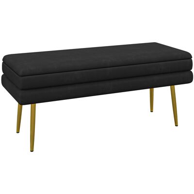OEM Banc Banquette Coffre De Rangement 2 En 1 Assise Aspect Velours Et Pieds Acier - 100 X 37.5 X 42 Cm Noir Et Doré - Publicité OEM Banc Banquette Coffre De Rangement 2 En 1 Assise Aspect Velours Et Pieds Acier - 100 X 37.5 X 42 Cm Noir Et Doré - Publicité