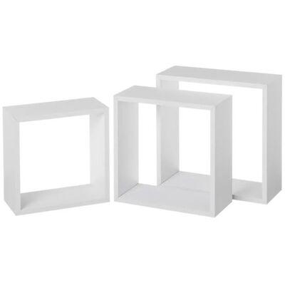 OEM Étagères Murales (lot 3) - Juanio - Cube 3 Tailles - Blanc - Mdf 12 Mm Pvc - 30/27/24 Cm - Publicité OEM Étagères Murales (lot 3) - Juanio - Cube 3 Tailles - Blanc - Mdf 12 Mm Pvc - 30/27/24 Cm - Publicité