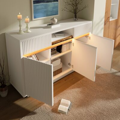 ACKERMAN Buffet Blanc Avec Éclairage Led, 140 X 40 X 85 Cm, Commode À 2 Tiroirs Et 3 Portes, Meuble Avec Étagères Réglables, Meuble De Salon Moderne, Meuble D'Entrée, Meuble De Cuisine - Publicité ACKERMAN Buffet Blanc Avec Éclairage Led, 140 X 40 X 85 Cm, Commode À 2 Tiroirs Et 3 Portes, Meuble Avec Étagères Réglables, Meuble De Salon Moderne, Meuble D'Entrée, Meuble De Cuisine - Publicité