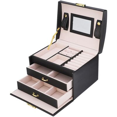 OEM Jeffergarden Boîte De Rangement Pour Bijoux À 3 Niveaux En Cuir Pu Avec Miroir (noir)-dou - Publicité OEM Jeffergarden Boîte De Rangement Pour Bijoux À 3 Niveaux En Cuir Pu Avec Miroir (noir)-dou - Publicité