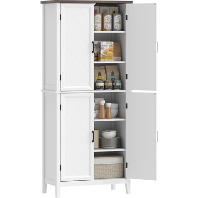 IROVAMI Buffet Haut À 6 Niveaux, Meuble De Cuisine, 4 Portes À Chevrons Et 4 Étagères Réglables, 76 X 40 X 178,5 Cm, Blanc - Publicité IROVAMI Buffet Haut À 6 Niveaux, Meuble De Cuisine, 4 Portes À Chevrons Et 4 Étagères Réglables, 76 X 40 X 178,5 Cm, Blanc - Publicité