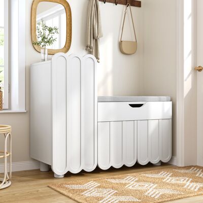 MIDUODUO Armoire À Chaussures Moderne 3 Portes Tiroir Coussin D’assise Blanc,design Économe D’espace Pour Couloir Entrée. Publicité MIDUODUO Armoire À Chaussures Moderne 3 Portes Tiroir Coussin D’assise Blanc,design Économe D’espace Pour Couloir Entrée. Publicité