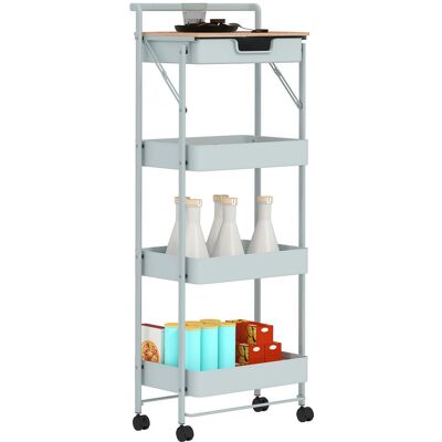 OEM Chariot Utilitaire À Roulettes À 4 Niveaux Avec Tiroir, Plateau Et Paniers Métalliques Pour Chambre, Salle De Bain, Cuisine, Vert Clair - Publicité OEM Chariot Utilitaire À Roulettes À 4 Niveaux Avec Tiroir, Plateau Et Paniers Métalliques Pour Chambre, Salle De Bain, Cuisine, Vert Clair - Publicité