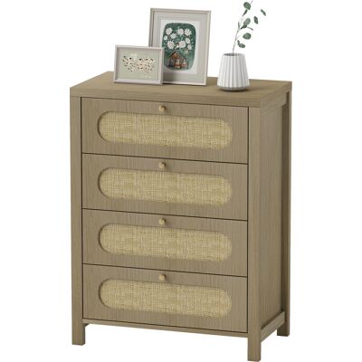 A MOON Commode 4 Tiroirs Meuble De Rangement Style Bohémienne Avec Portes Résine Tressée, 70 X 38 X 93 Cm, Effet Bois Naturel - Publicité A MOON Commode 4 Tiroirs Meuble De Rangement Style Bohémienne Avec Portes Résine Tressée, 70 X 38 X 93 Cm, Effet Bois Naturel - Publicité