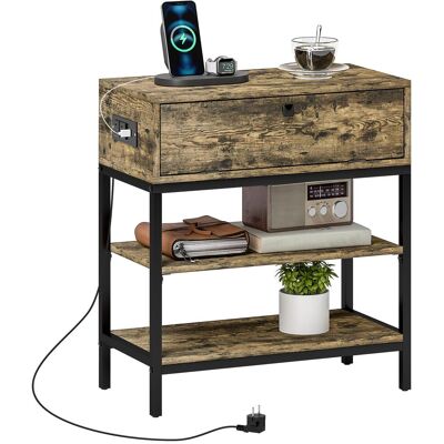 OEM Table D'Appoint Avec Tiroir Et 2 Étagères, 2 Prises Électriques Et 2 Ports Usb, Style Industriel, 60 X 30 X 66,5 Cm, Marron Rustique - Publicité OEM Table D'Appoint Avec Tiroir Et 2 Étagères, 2 Prises Électriques Et 2 Ports Usb, Style Industriel, 60 X 30 X 66,5 Cm, Marron Rustique - Publicité