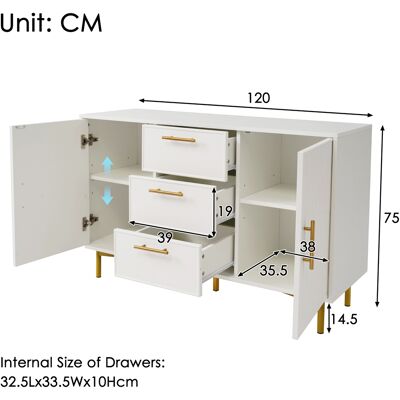 MIDUODUO Commode Avec 2 Portes Et 3 Tiroirs,comiques À Porte Blanche,étagère Réglable,chambre Du Salon,h75/w120/d40 Cm Blancs - Publicité MIDUODUO Commode Avec 2 Portes Et 3 Tiroirs,comiques À Porte Blanche,étagère Réglable,chambre Du Salon,h75/w120/d40 Cm Blancs - Publicité