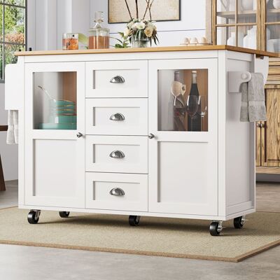 ACKERMAN Îlot De Cuisine, Meuble De Rangement, Buffet, 120 X 73 (45) X 93 Cm, Desserte De Cuisine Extensible À Roulettes, Porte-serviettes, Étagère À Épices, Étagères Réglables, Deux Portes, Quatre Tiroirs, Bl - Publicité ACKERMAN Îlot De Cuisine, Meuble De Rangement, Buffet, 120 X 73 (45) X 93 Cm, Desserte De Cuisine Extensible À Roulettes, Porte-serviettes, Étagère À Épices, Étagères Réglables, Deux Portes, Quatre Tiroirs, Bl - Publicité