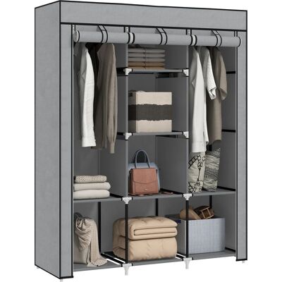 TREETALK Armoire Penderie Multi-rangement - 8 Étagères, 2 Barres - Non Tissé Gris Clair - Publicité TREETALK Armoire Penderie Multi-rangement - 8 Étagères, 2 Barres - Non Tissé Gris Clair - Publicité