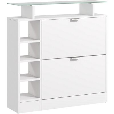 OEM Meuble À Chaussures Avec Tiroirs Abattants, Étagères Réglables Et Étagères Ouvertes Pour 12 Paires De Chaussures, 89 X 25 X 92 Cm, Blanc - Publicité OEM Meuble À Chaussures Avec Tiroirs Abattants, Étagères Réglables Et Étagères Ouvertes Pour 12 Paires De Chaussures, 89 X 25 X 92 Cm, Blanc - Publicité