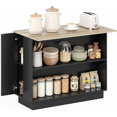 ARRIGONI Desserte Îlot De Cuisine Étagère Réglable 2 Compartiments Ouverts 2 Placards Plan De Travail Effet Bois 105 X 60 Cm Noir - Publicité ARRIGONI Desserte Îlot De Cuisine Étagère Réglable 2 Compartiments Ouverts 2 Placards Plan De Travail Effet Bois 105 X 60 Cm Noir - Publicité