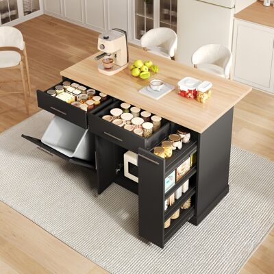 LEMONBEST Îlot De Cuisine Gris Sur Roulettes 120x45-70x93 Cm Avec Plan Rabattable, Meuble Poubelle, Épicier 4 Niveaux Et 2 Tiroirs -noir - Publicité LEMONBEST Îlot De Cuisine Gris Sur Roulettes 120x45-70x93 Cm Avec Plan Rabattable, Meuble Poubelle, Épicier 4 Niveaux Et 2 Tiroirs -noir - Publicité