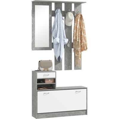 ARRIGONI Meuble D'Entree 3 En 1 Avec Patere Miroir Et Meuble A Chaussures Gris - Publicité ARRIGONI Meuble D'Entree 3 En 1 Avec Patere Miroir Et Meuble A Chaussures Gris - Publicité