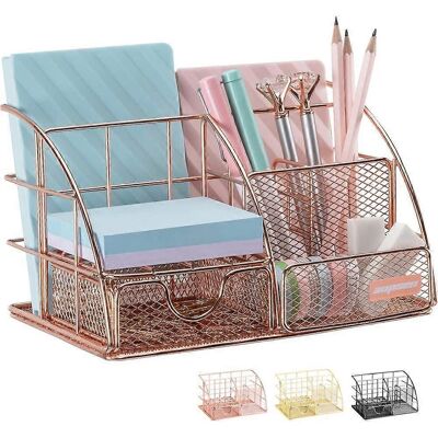 OLOEY Organiseur De Bureau Rose Doré Pour Femme, Accessoires De Bureau En Maille, Avec 5 Compartiments Et 1 Mini Tiroir Coulissant - Publicité OLOEY Organiseur De Bureau Rose Doré Pour Femme, Accessoires De Bureau En Maille, Avec 5 Compartiments Et 1 Mini Tiroir Coulissant - Publicité