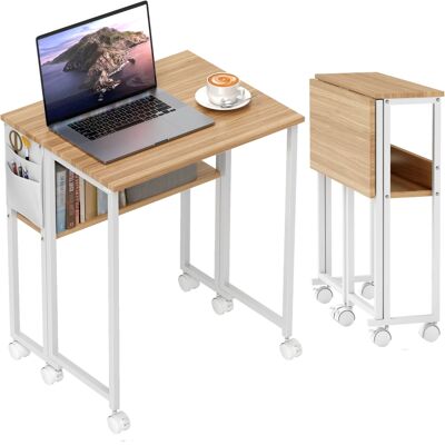 Generic Bureau Pliable Sur Roulettes 63 X 50 Cm Avec Étagère Et Sac De Rangement, Bois Naturel - Publicité Generic Bureau Pliable Sur Roulettes 63 X 50 Cm Avec Étagère Et Sac De Rangement, Bois Naturel - Publicité