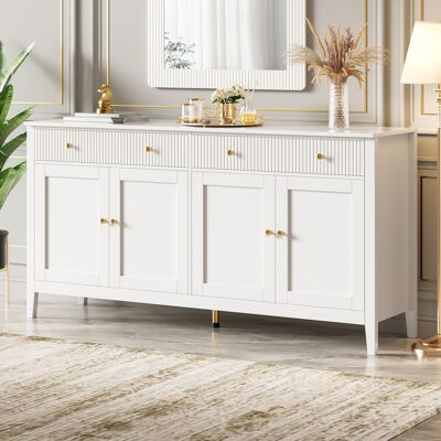 ACKERMAN Buffet Blanc Élégant Pour Salle À Manger, Avec 2 Tiroirs Et 4 Portes – Buffet Raffiné Pour La Cuisine, La Salle À Manger Et Le Salon, Doté De Poignées Dorées Et D'Un Espace De Rangement Généreux. Publicité ACKERMAN Buffet Blanc Élégant Pour Salle À Manger, Avec 2 Tiroirs Et 4 Portes – Buffet Raffiné Pour La Cuisine, La Salle À Manger Et Le Salon, Doté De Poignées Dorées Et D'Un Espace De Rangement Généreux. Publicité