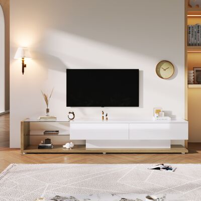 OEM Meubles Tv, Buffets Bas, Une Combinaison De Blanc Laqué Et De Tons Boisés. Cloisons Vitrées Et Éclairage Led Modulable. Un Style Champêtre Naturel Allié À Un Design Moderne. Publicité OEM Meubles Tv, Buffets Bas, Une Combinaison De Blanc Laqué Et De Tons Boisés. Cloisons Vitrées Et Éclairage Led Modulable. Un Style Champêtre Naturel Allié À Un Design Moderne. Publicité