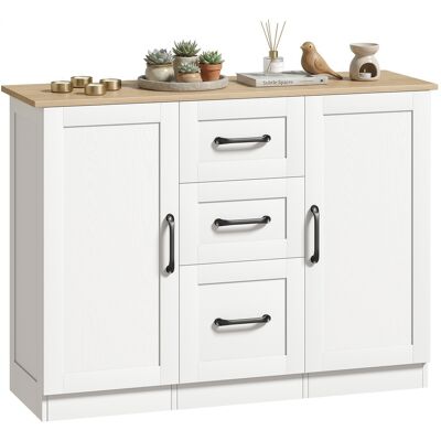OEM Buffet Salon. Meuble De Rangement Avec 2 Portes À Fermeture Douce Et 3 Tiroirs. 110x35x80.4cm. Blanc Et Bois Naturel - Publicité OEM Buffet Salon. Meuble De Rangement Avec 2 Portes À Fermeture Douce Et 3 Tiroirs. 110x35x80.4cm. Blanc Et Bois Naturel - Publicité