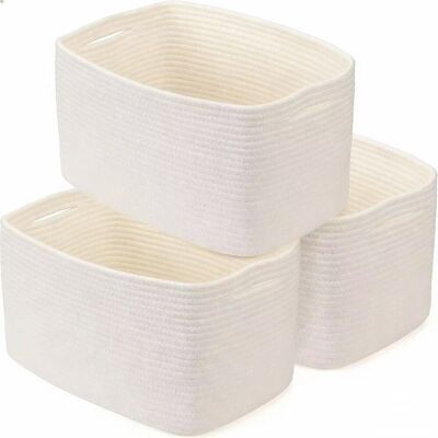 ALVIOR Panier De Rangement En Corde De Coton - 38 X 25 X 24 Cm - Pour Étagères Armoires Et Chambre Bébé - Lot De 3 Blanc - Publicité ALVIOR Panier De Rangement En Corde De Coton - 38 X 25 X 24 Cm - Pour Étagères Armoires Et Chambre Bébé - Lot De 3 Blanc - Publicité