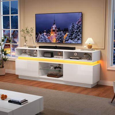 ACKERMAN Meuble Tv 160 X 35 X 60 Cm Pour Salon, Support Tv Plat Avec Étagère En Verre Trempé. Meuble Bas Laqué Brillant, Éclairage Led Intégré, Mdf, Compatible Avec Les Téléviseurs Jusqu'à 60 Pouces, Blanc. Publicité ACKERMAN Meuble Tv 160 X 35 X 60 Cm Pour Salon, Support Tv Plat Avec Étagère En Verre Trempé. Meuble Bas Laqué Brillant, Éclairage Led Intégré, Mdf, Compatible Avec Les Téléviseurs Jusqu'à 60 Pouces, Blanc. Publicité