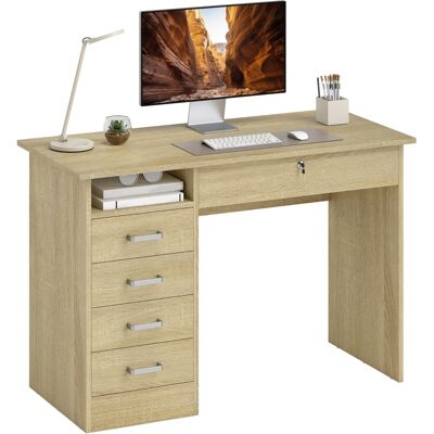 Generic Bureau Moderne Avec 5 Tiroirs, Grand Plateau, 1 Compartiment Ouvert, Tiroir Verrouillable, 110 X 50 X 76cm, Chêne - Publicité Generic Bureau Moderne Avec 5 Tiroirs, Grand Plateau, 1 Compartiment Ouvert, Tiroir Verrouillable, 110 X 50 X 76cm, Chêne - Publicité