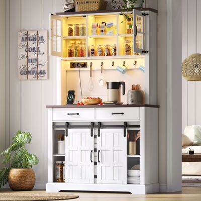 LEMONBEST Buffet De Cuisine Blanc 180x108x40 Cm Avec Prise, Led, Plan De Travail, 6 Tiroirs, Étagères Réglables Et Crochets - Publicité LEMONBEST Buffet De Cuisine Blanc 180x108x40 Cm Avec Prise, Led, Plan De Travail, 6 Tiroirs, Étagères Réglables Et Crochets - Publicité