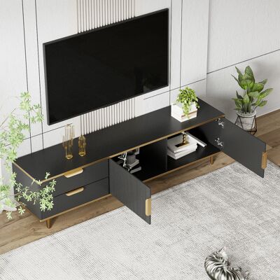 HAVRYA Meuble Tv Rangement Bas 170 Cm Noir Or Sculpté 2 Portes Okmyhome - Publicité HAVRYA Meuble Tv Rangement Bas 170 Cm Noir Or Sculpté 2 Portes Okmyhome - Publicité