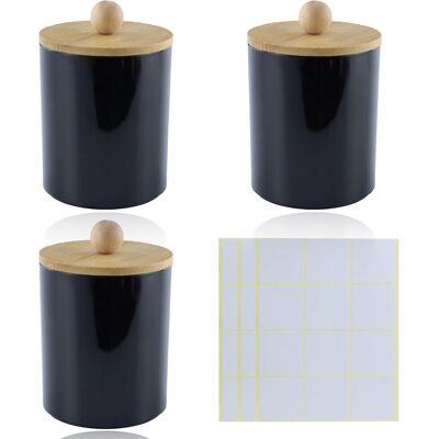 GRASSLIN Lot De 3 Boîtes À Cotons-tiges, Couvercle En Bambou, Acrylique Noir, Pour Salle De Bain - Publicité GRASSLIN Lot De 3 Boîtes À Cotons-tiges, Couvercle En Bambou, Acrylique Noir, Pour Salle De Bain - Publicité